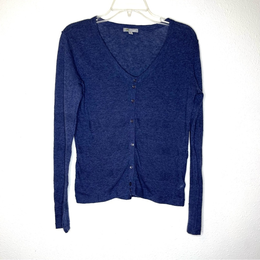 Horny Toad linen cotton knit Deep Blue Women's Cardigan sz S sweater v neck